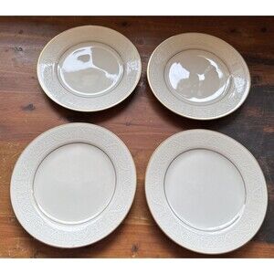 4 NORITAKE TULANE Bread / Dessert Plates White on Ivory w/ Gold Trim EXCELLENT